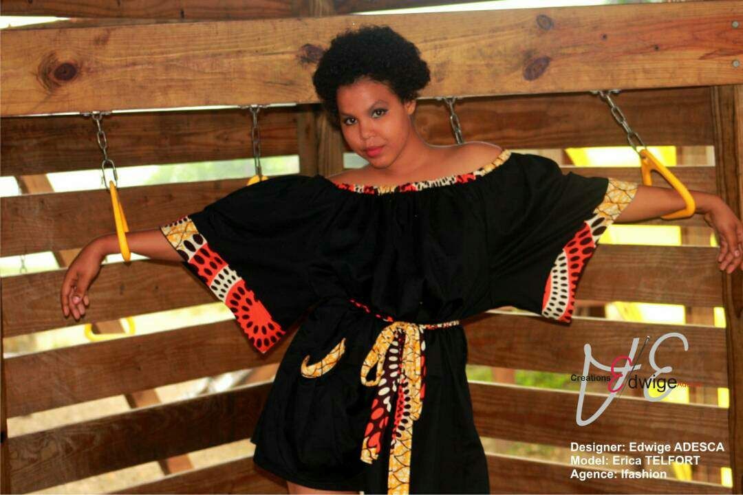 Les vêtements de cette collection son faits d’un mélange de tissu africain et d’autres tissus.